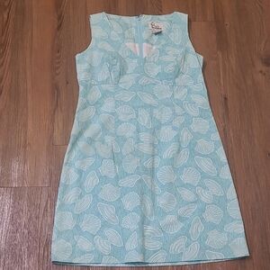 Lilly Pulitzer Blue and White Shell Print Midi Dress used good‎ condition zise 6
